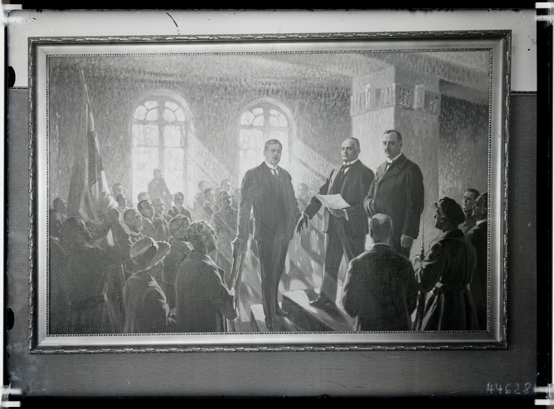 M. Maksolly maal "Eesti Vabariigi väljakuulutamine 24. II 1918". Tundmatu autori negatiiv 20 saj I poolest.