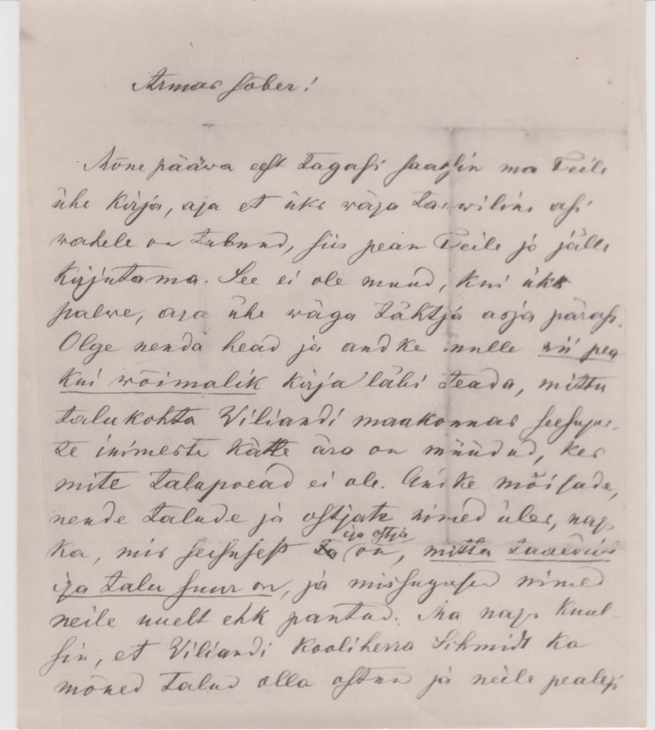 C. R. Jakobsoni kiri Jaan Adamsonile. Esimene lehekülg.