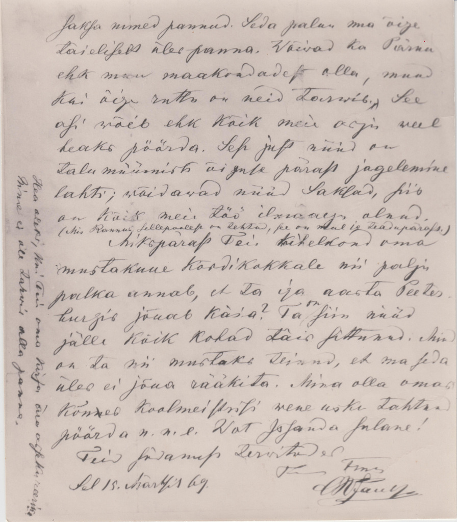 C. R. Jakobsoni kiri Jaan Adamsonile. Teine lehekülg.
