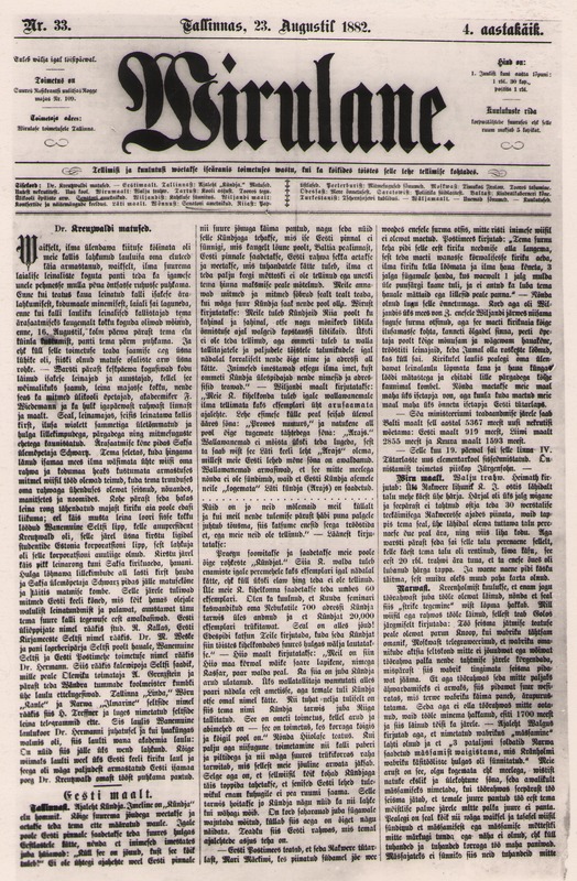 Foto. Artikkel Dr. KREUTZWALDI MATUSED (Wirulane nr 33, 23.08.1882).