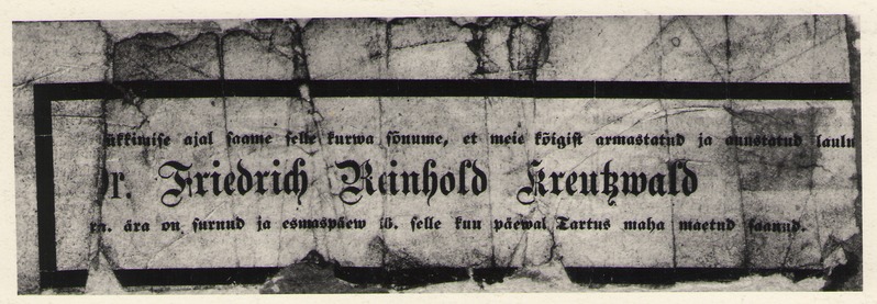 Foto. Dr. Friedrich Reinhold Kreutzwaldi surmakuulutus ajalehes, 1882.
