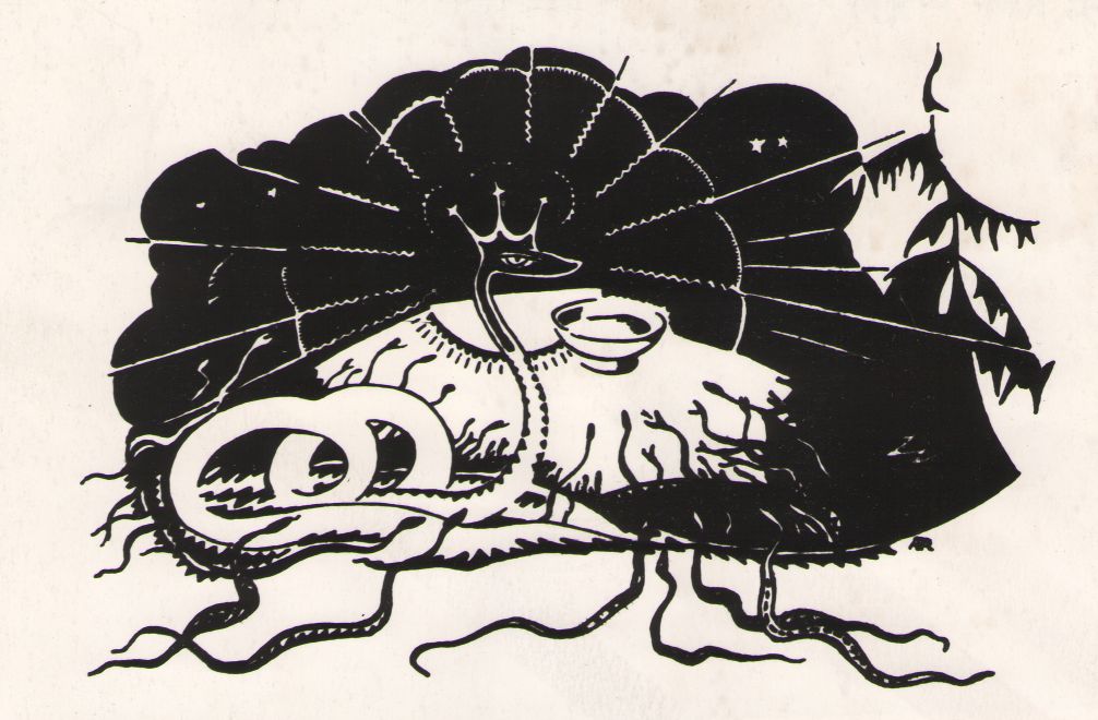 Foto. A. Roosilehe illustratsioon Fr. R. Kreutzwaldi muinasjutule KUUVALGEL VIHTLEJAD NEITSID.