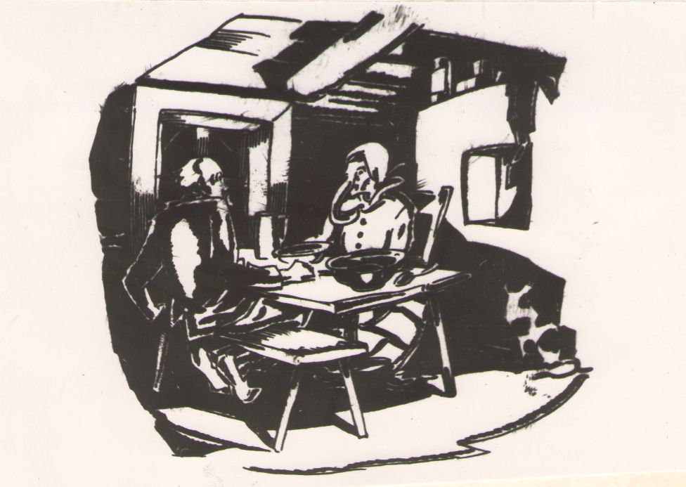 Foto. A. Roosilehe illustratsioon Fr. R. Kreutzwaldi muinasjutule LOPI JA LAPI.