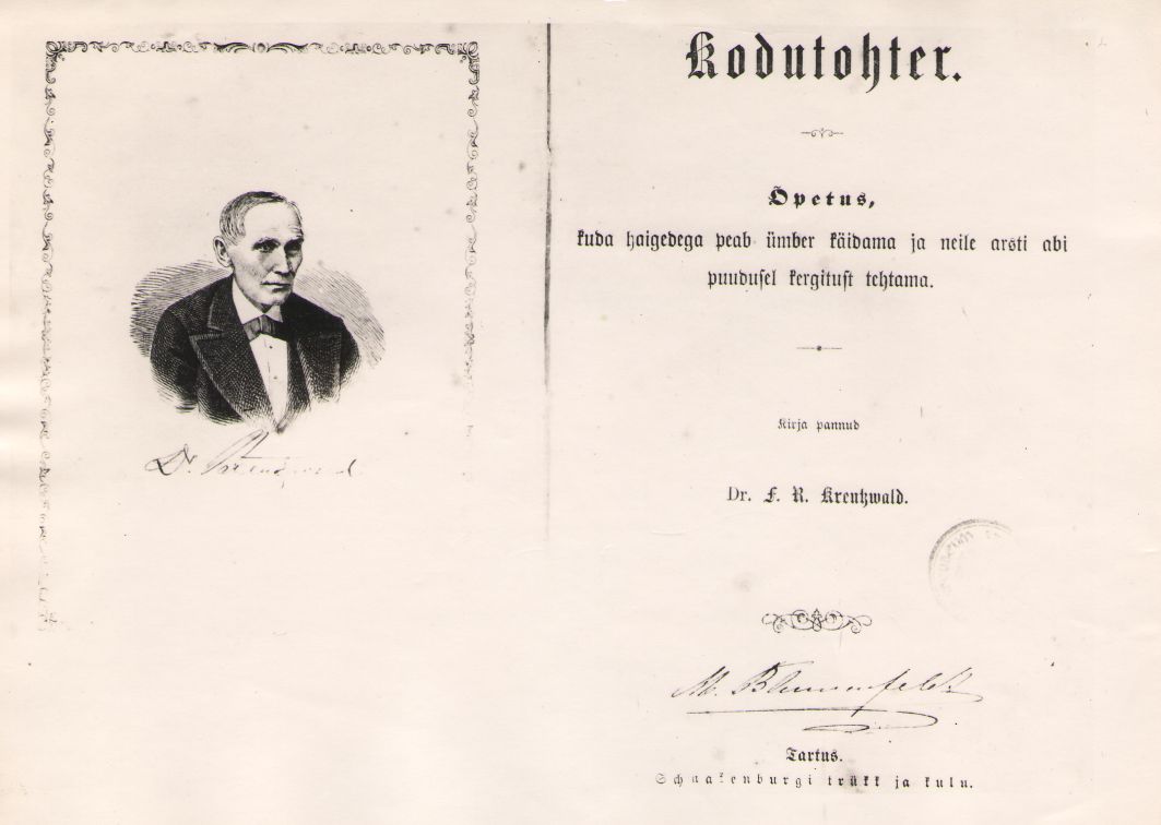 Foto. Fr. R. Kreutzwaldi KODUTOHTER (frontispiss ja tiitelleht). 1879.