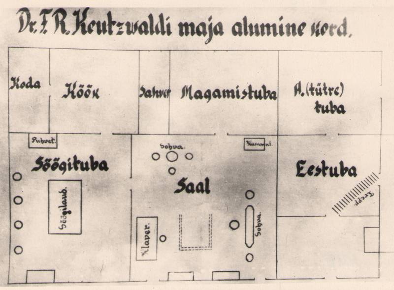 Foto. Fr. R. Kreutzwaldi maja alumise korruse plaan.