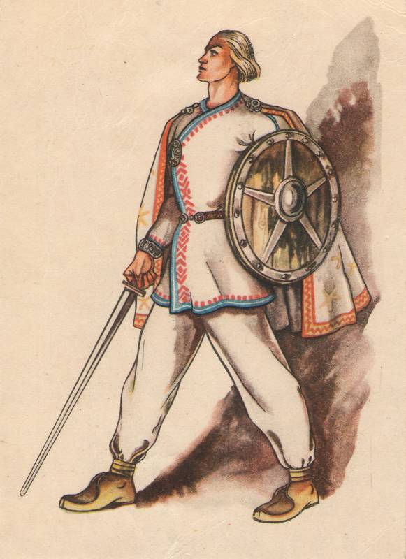 Postkaart. Kostüümikavand KALEVIPOEG (balletist Kalevipoeg). 1948.