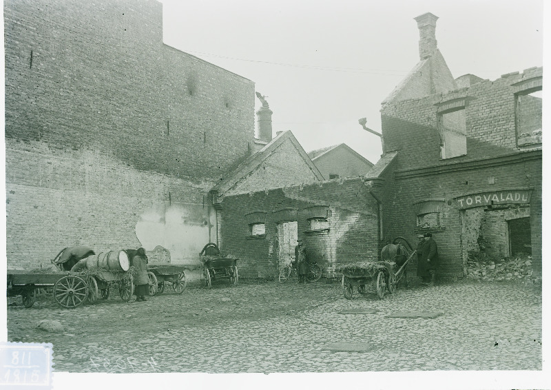 Ruins of the entrance hall “Europe” and the garden hall in Narva Street.