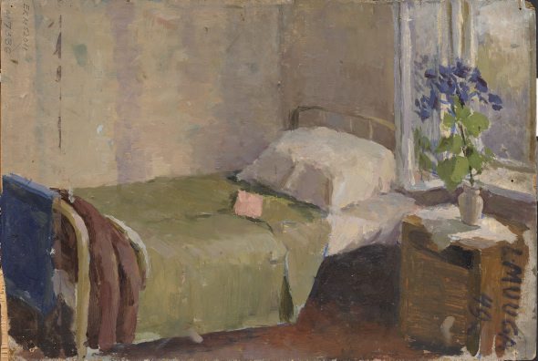 a) Autoportree; b) Interjöör voodiga