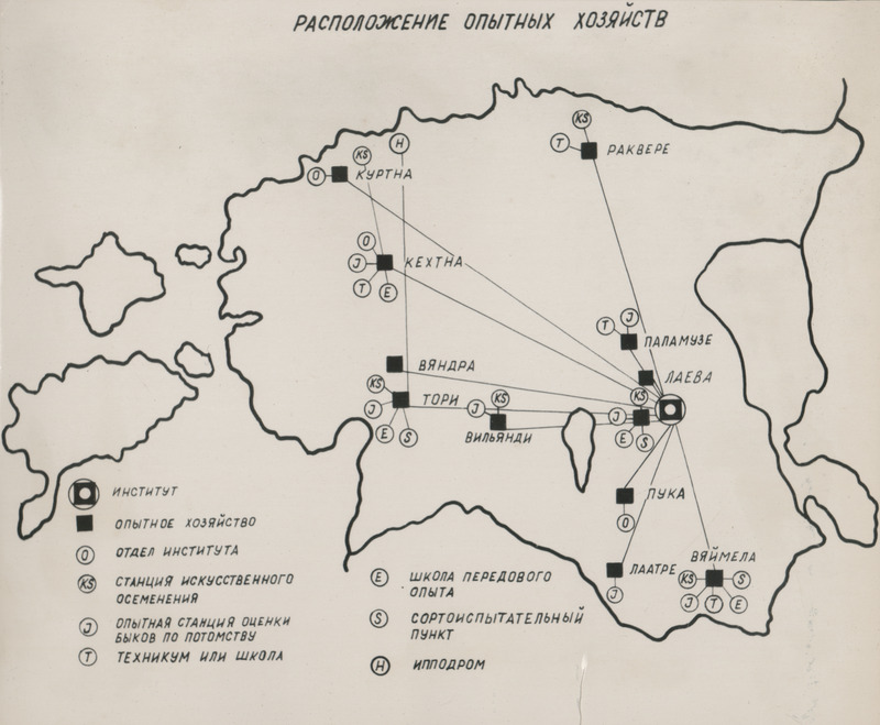 Eesti Loomakasvatuse ja Veterinaaria Teadusliku Uurimise Instituudi katsemajandite paiknemise kaart