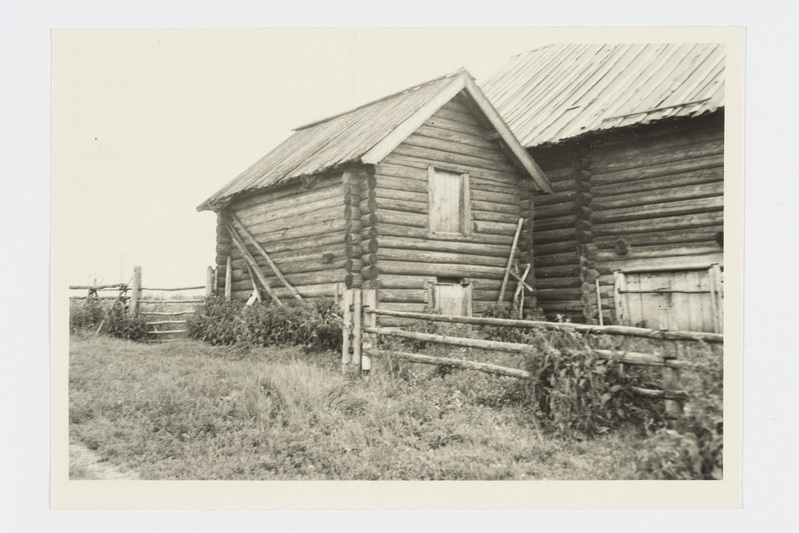 Hobusetall, "komishn´a", ülemisel korrusel kuur, "sarai" heintele. Zalesje (Metsantaga) k