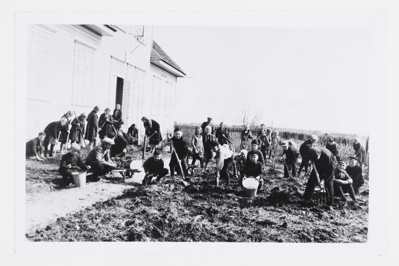 Lapsed Aesoo koolimaja juures haljastustöödel 1933. a.