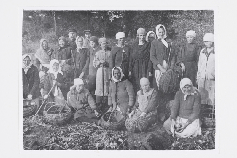 Kartulinoppimise talgutel osalejad Kundas Aru talus 1928. a.