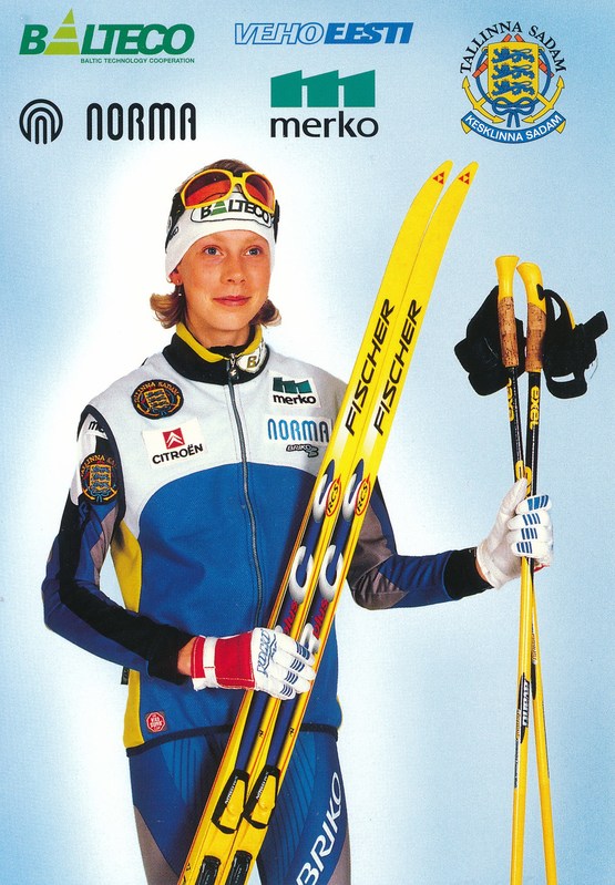 Suusataja Katrin Šmigun reklaampostkaardil