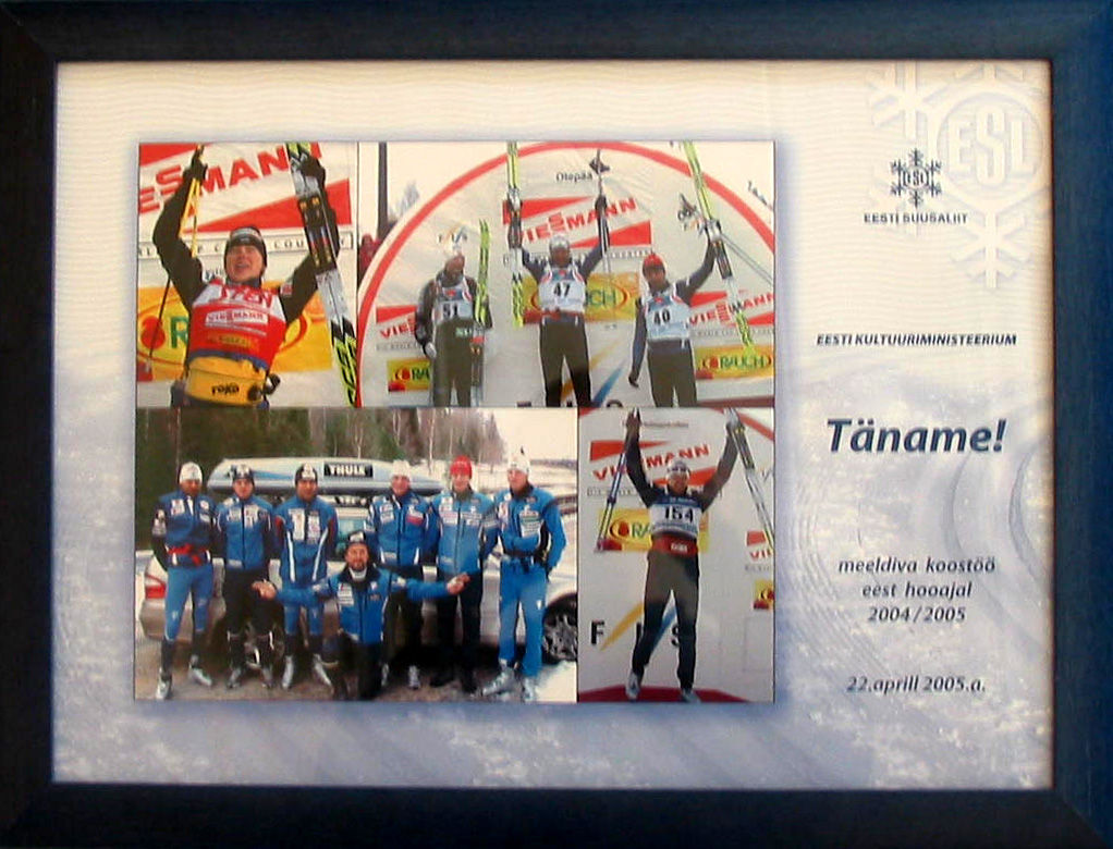 Fotomontaaž Eesti suusatajatest 2004/2005 hooajal
