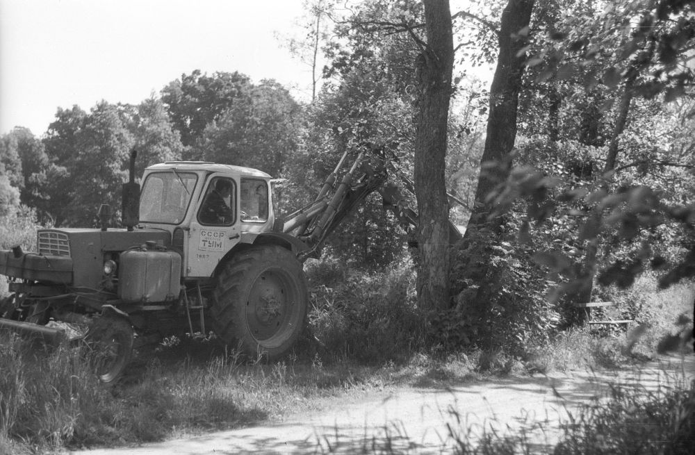 Traktor puid langetamas.