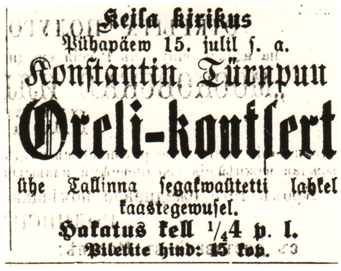 Kuulutus ajalehest Olevik 09.07.1890