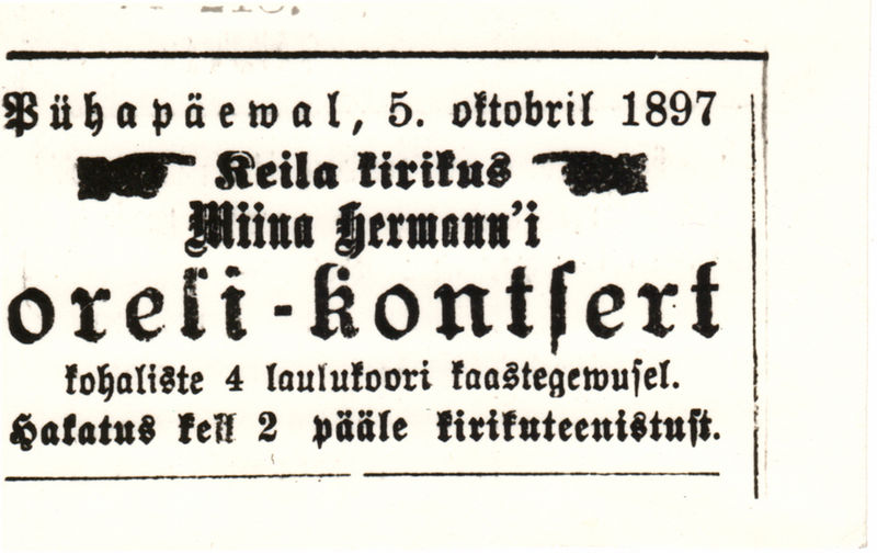 Kuulutus ajalehest Postimees 29.09.1897 / number 218