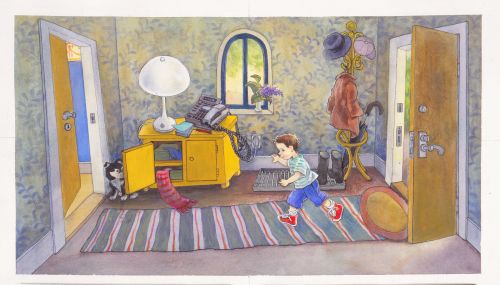 Diapositiiv.  Ilon Wiklandi illustratsioon: Var är Sammeli? Värviline. 12,5*10 cm.