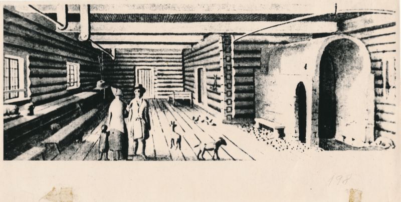 Foto. Eesti kõrts XVIII sajandil (Liivimaal - Jäärjas 1795.). Joh. Ch. Brotze joonise järgi.