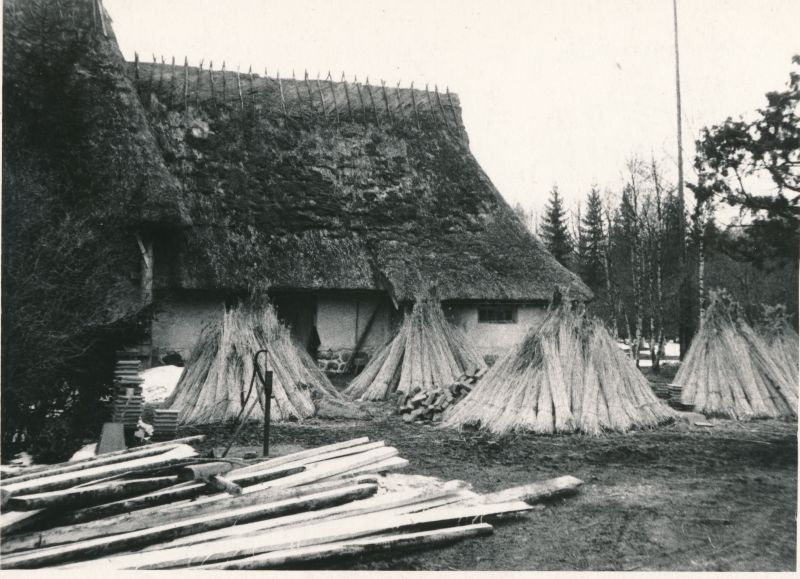 Foto. A.Laikmaa majamuuseum Taeblas. Eluhoone katuse restaureerimine 1966.
a. kevadel. Foto: R. Kalk