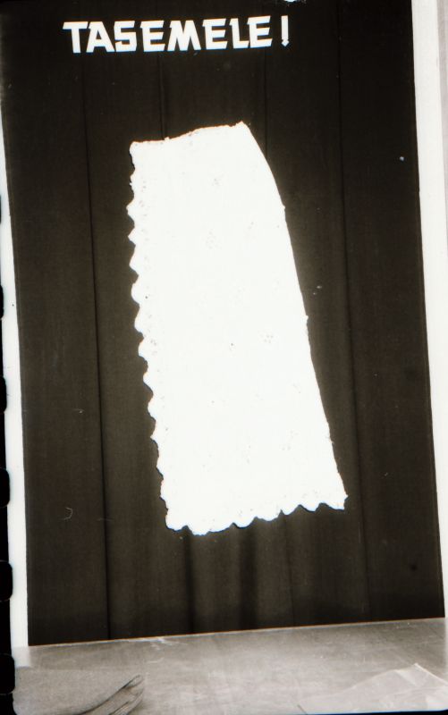 Negatiiv. Teeninduskombinaat "haapsalu" 1968.a. silmkoe toodete näidised. Linik - mudel 1968.
Kopeerija: M. Arro, 1967.