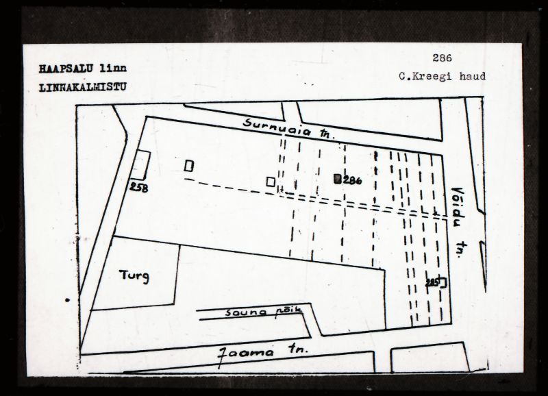 Negatiiv. Haapsalu. Linnakalmistu. C. Kreegi haud.
Ü.p. 1976.