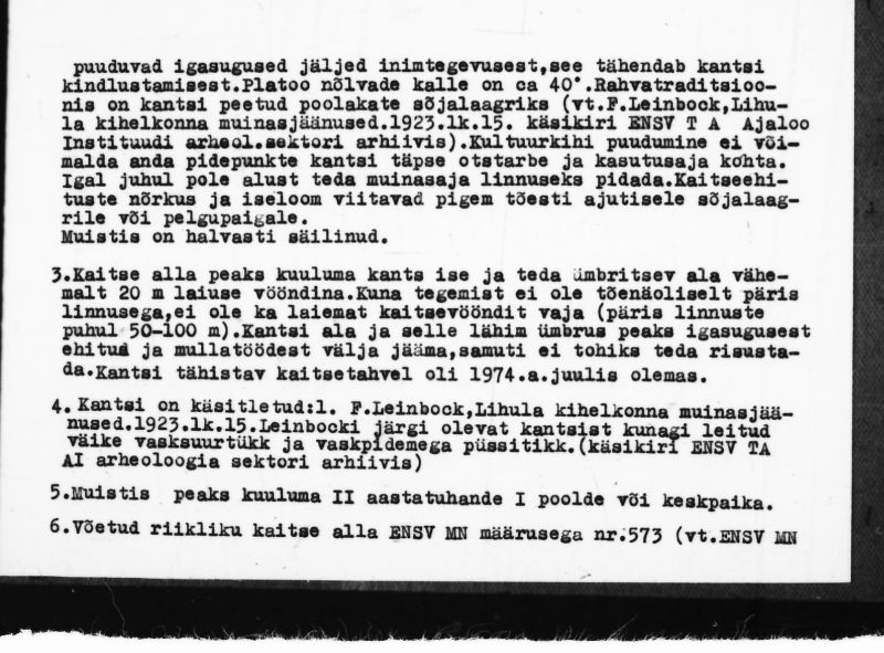 Negatiiv. Lihuntsi. Linnamägi (?). "Lihuntsi kants".
Ü.p. 1976.