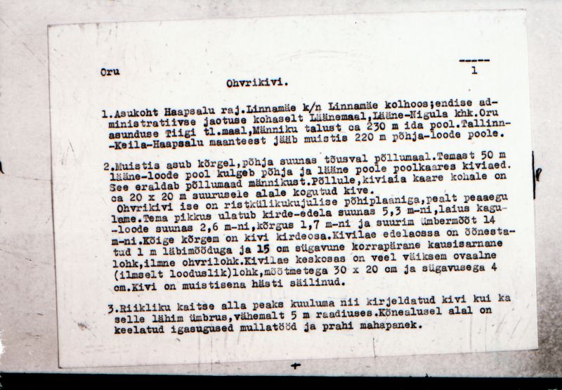 Negatiiv. Oru. Ohvrikivi.
Ü.p. 1976.