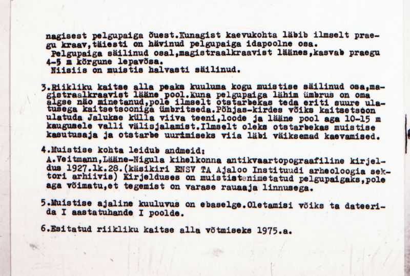 Negatiiv. Jalukse. Pelgupaik. (Linnusease).
Ü.p. 1976.