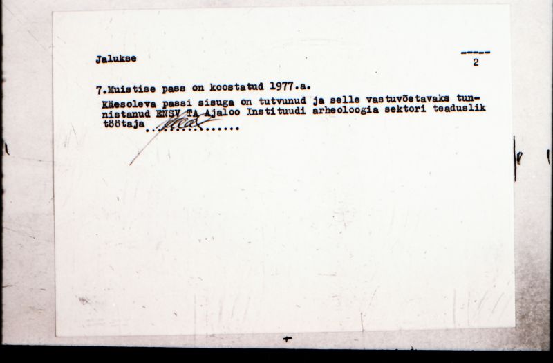 Negatiiv. Jalukse. Pelgupaik. (Linnusease).
Ü.p. 1976.