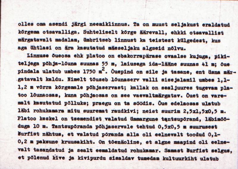 Negatiiv.  Linnuse. Linnamägi.
Ü.p. 1976.