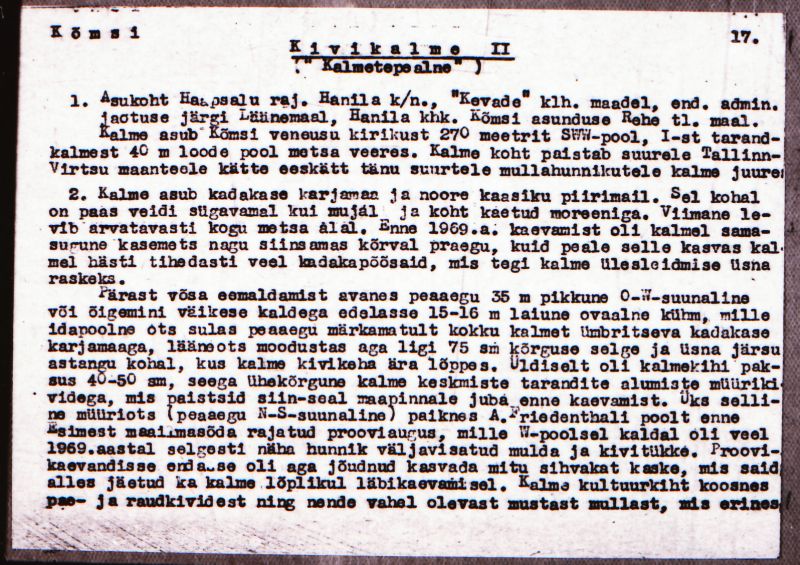 Negatiiv.  Kõmsi. Kivikalme II.
Ü.p. 1976.