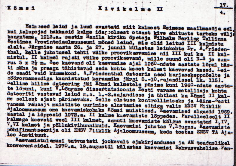 Negatiiv.  Kõmsi. Kivikalme II.
Ü.p. 1976.