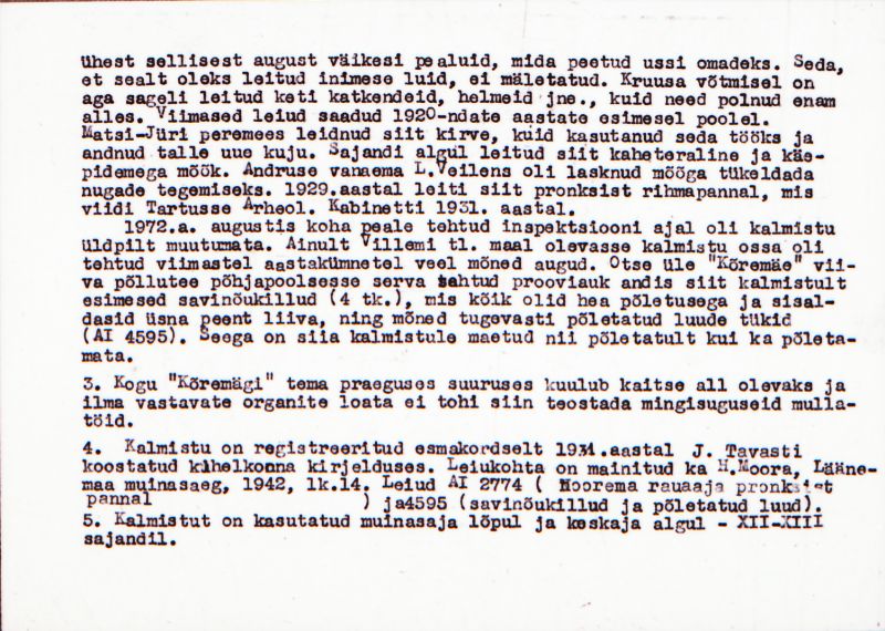 Negatiiv.  Mäense. Maa-alune kalmistu "Kõremägi".
Ü.p. 1976.