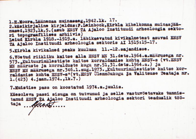 Negatiiv.  Kirbla. Kivikalme (6).
Ü.p. 1976.
