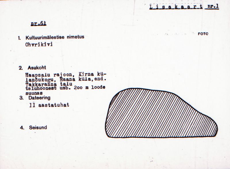 Negatiiv.  Raana küla. Ohvrikivi.
Ü.p. 1976.