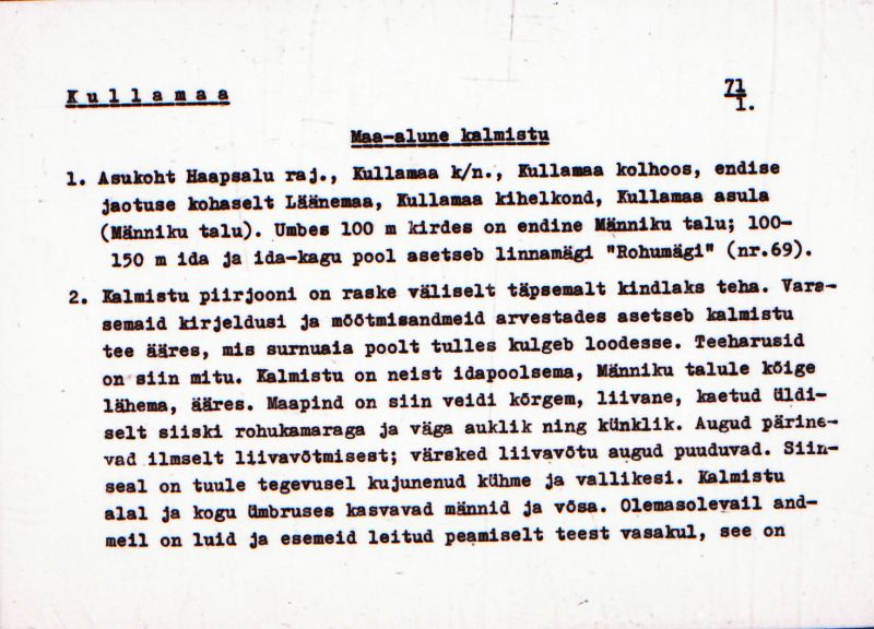 Negatiiv. Kullamaa. Maa-alune kalmistu.
Ü.p. 1976.