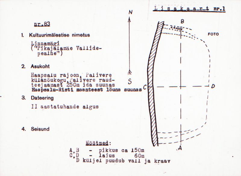 Negatiiv. Palivere. Linnamägi "Pikajalamäe Vallidepealne".
Ü.p. 1976.