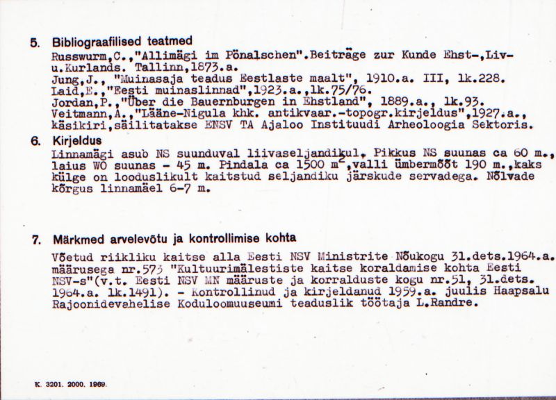 Negatiiv. Kedre. Linnamägi "Hallimägi".
Ü.p. 1976.