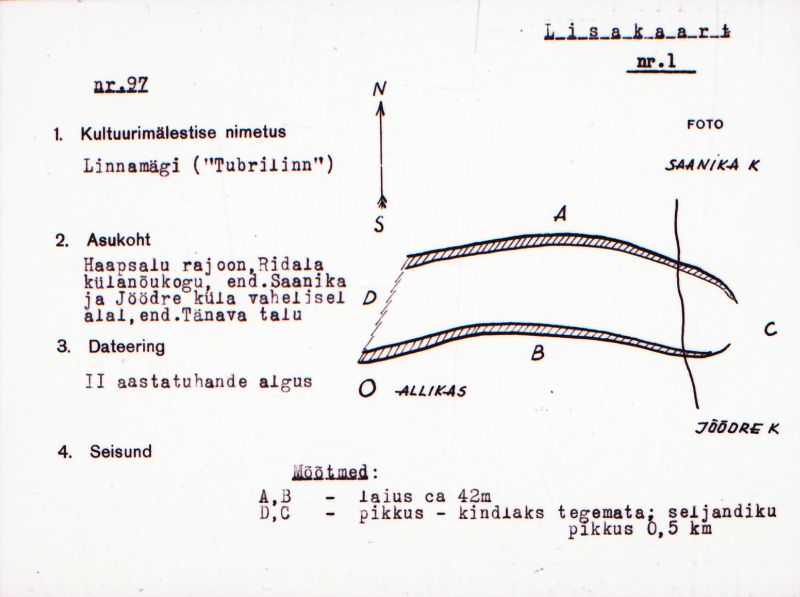 Negatiiv.  Ridala. Saanika. Linnamägi "Tubrilinn".
Ü.p. 1976.