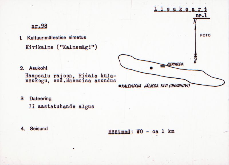 Negatiiv.  Mäemõisa. Kivikalme "Kalmemägi".
Ü.p. 1976.