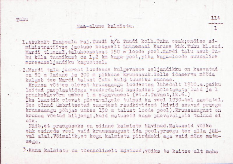 Negatiiv.  Tuhu. Maa-alune kalmistu.
Ü.p. 1976.