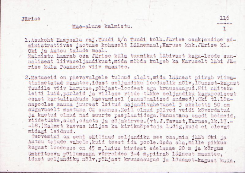 Negatiiv.  Jürise. Maa-alune kalmistu.
Ü.p. 1976.