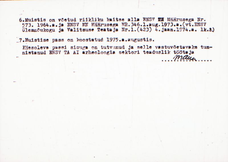 Negatiiv.  Tuhu. Ohvrikivi. 
Ü.p. 1976.