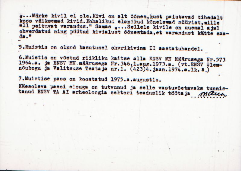Negatiiv.  Tuhu. Ohvrikivi. 
Ü.p. 1976.