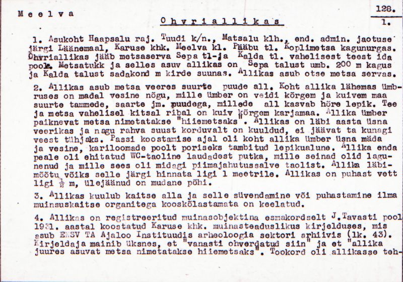 Negatiiv.  Meelva. Ohvriallikas.
Ü.p. 1976.