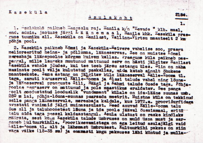 Negatiiv.  Kaseküla. Asulakoht.
Ü.p. 1976.