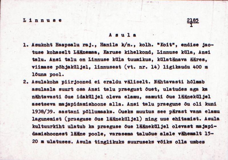 Negatiiv.  Linnuse. Asula.
Ü.p. 1976.