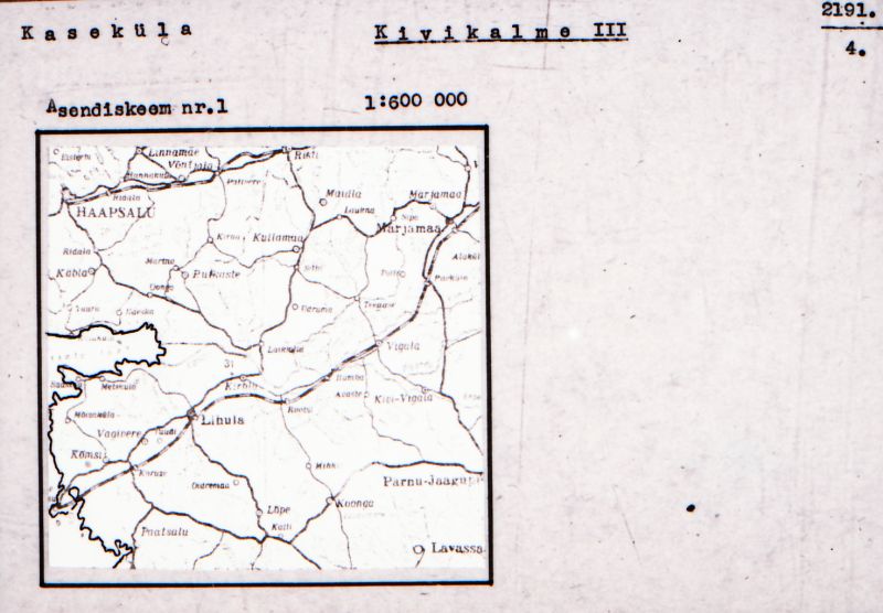 Negatiiv. Kaseküla. Kivikalme III.
Ü.p. 1976.
