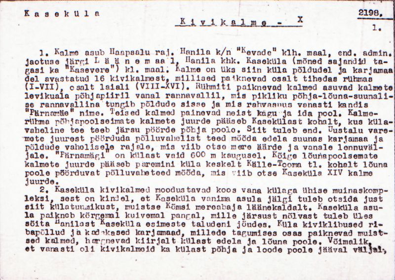 Negatiiv. Kaseküla. Kivikalme X.
Ü.p. 1976.
